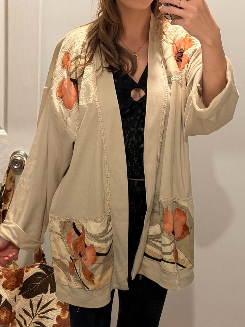 Bonnie and Bill by Holly Vintage Cream Floral Open Front Kimono Cardigan Jacket